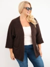 Dámsky sveter Plus Size s vreckami bez zapínania hnedý