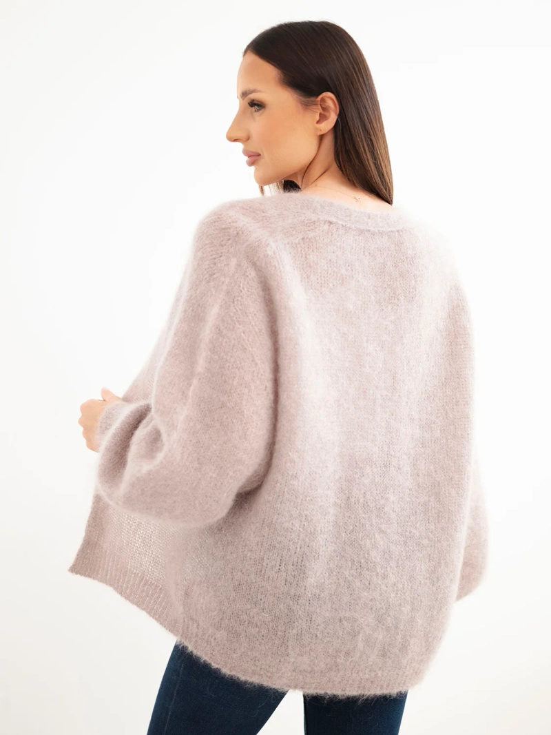 Women's sweater made of 80% kid mohair with a loose fit without fastening dark beige