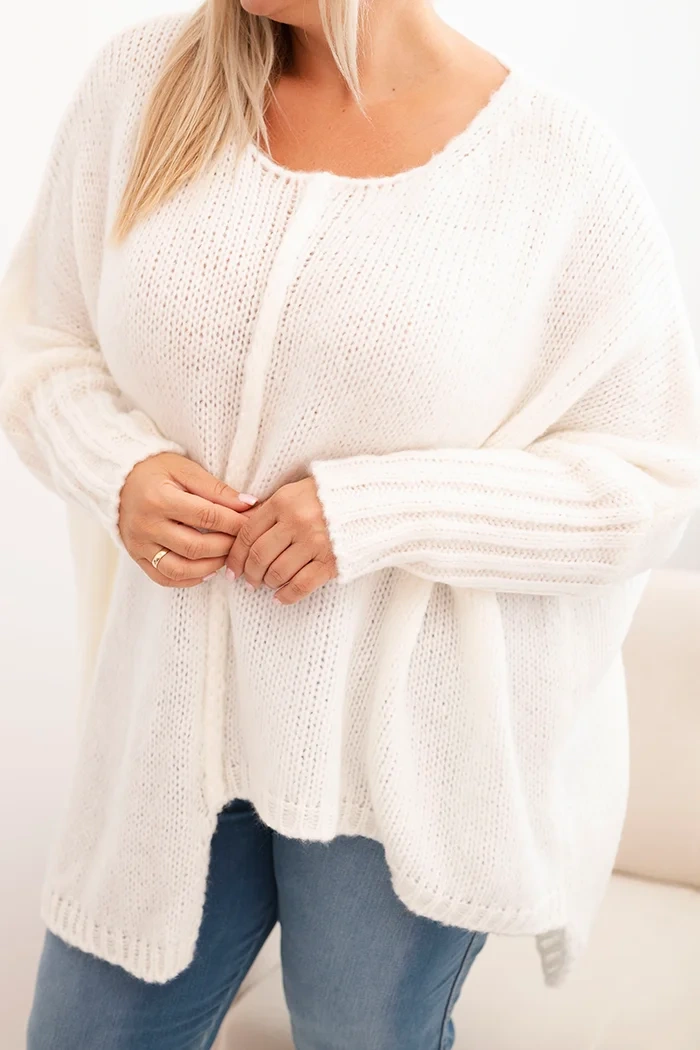 Damenpullover Plus Size aus Acryl mit lockerem Schnitt und 3/4-Ärmeln ecru