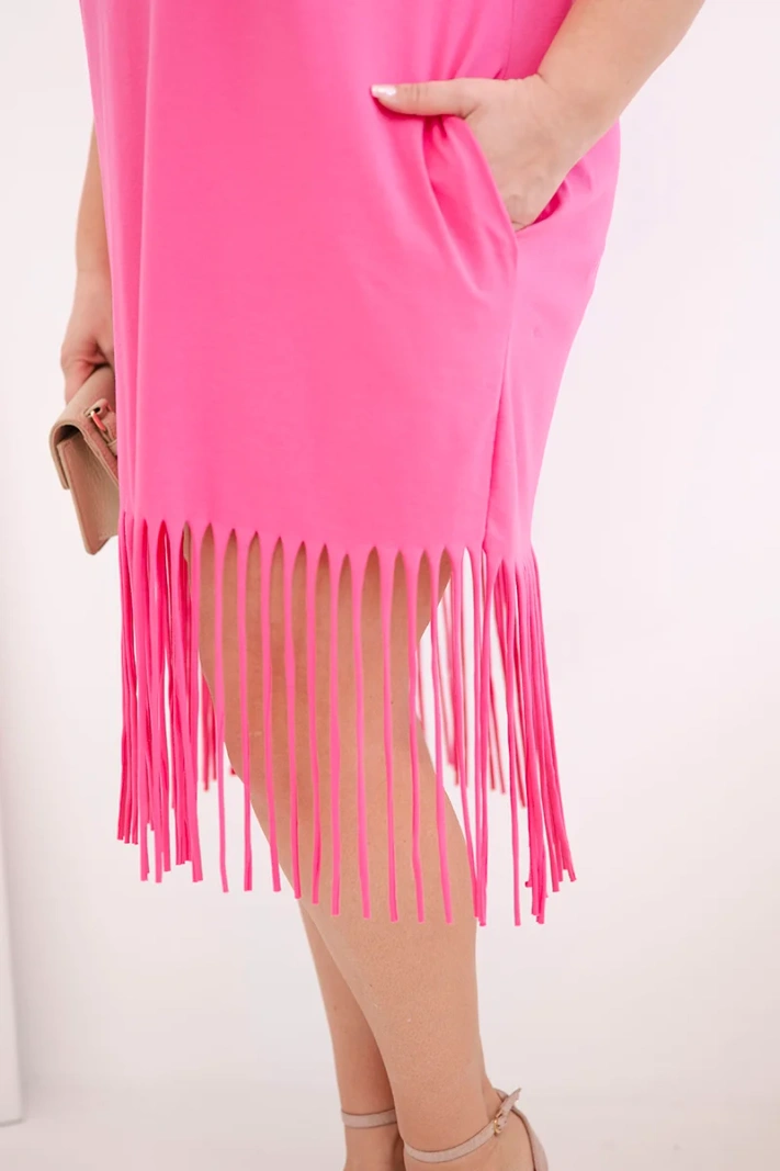 Damen-Baumwollkleid mit V-Ausschnitt und Fransen Plus-Size rosa