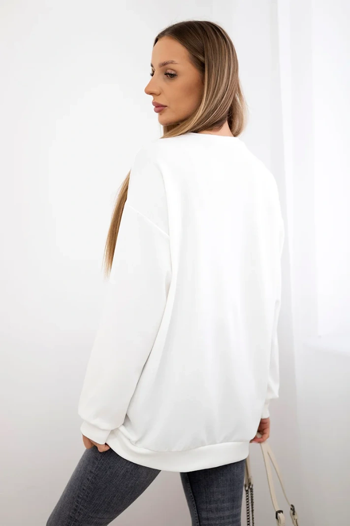 Sweatshirt with embroidered inscription ecru