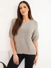 Women's cotton openwork sweater with short sleeves fango brown