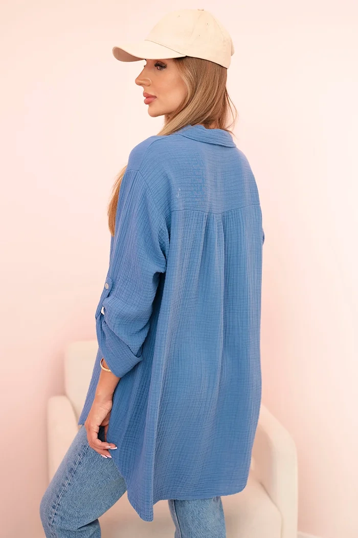 Bavlnená mušelínová košeľa oversize tmavá džínsová