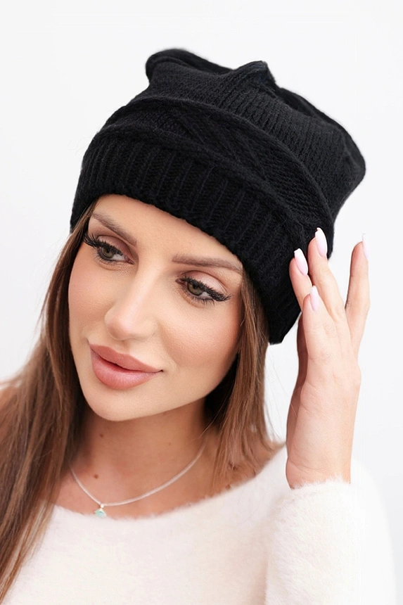 Women's winter hat made of wool with a woven pattern K428 black