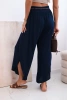 Women's viscose trousers with leg slit navy blue