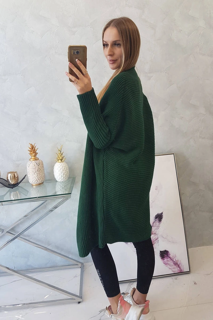 Sweater with batwing sleeve dark green