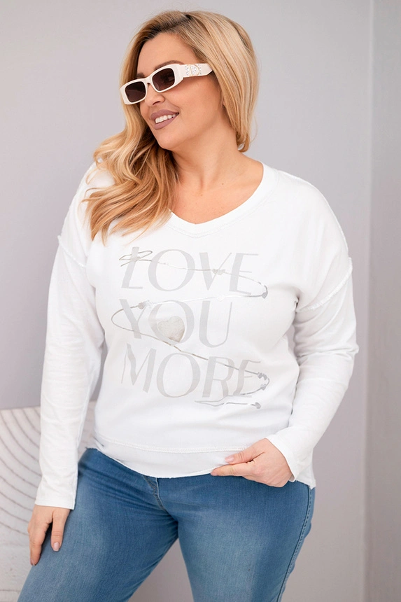 Dámská blůza Plus Size s potiskem Love You More bílá