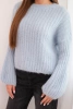 Women's mohair sweater with puff sleeves blue