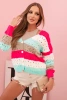 Damenpullover aus Spitze mit V-Ausschnitt gestreift fuchsia + fango