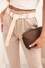 Women's viscose pants with a belt and rolled-up hem beige