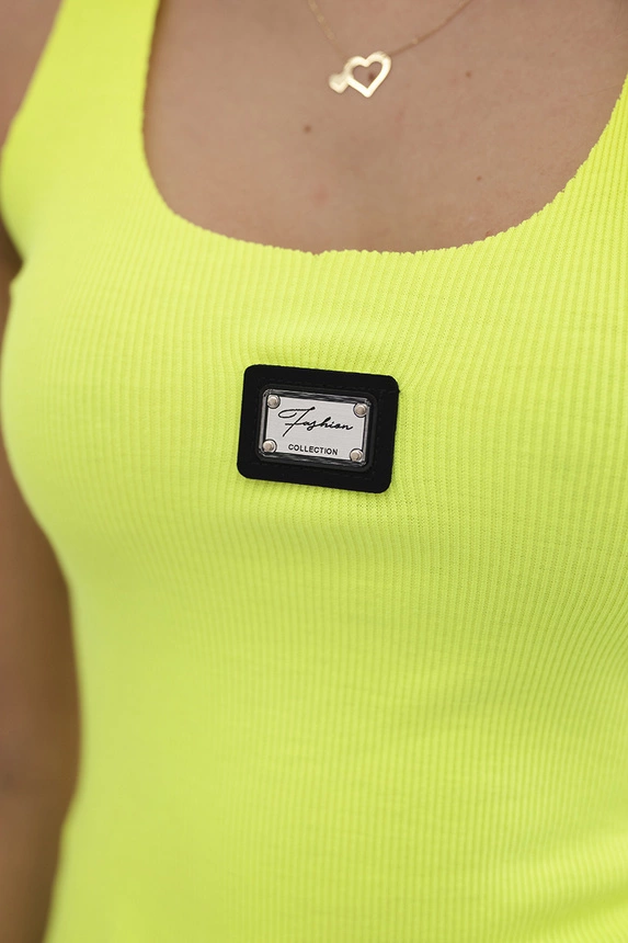 Gerippte Bluse mit Bluse gelb neon