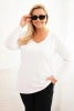 Dámská blůza Plus Size s výstřihem do V a dlouhým rukávem bílá