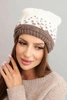 Women's winter wool hat with geometric pattern K477 ecru + mocca