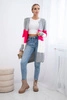 Sweater Cardigan in the straps grey+raspberry