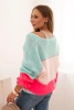 Women's striped sweater with buttons light pink + mint