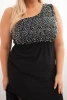 Plus Size women's evening dress one-shoulder black + silver