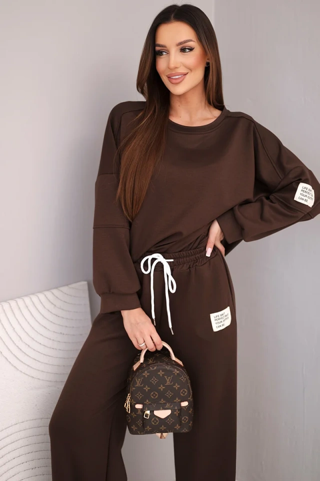 Damen-Set Butterbluse + Hose braun