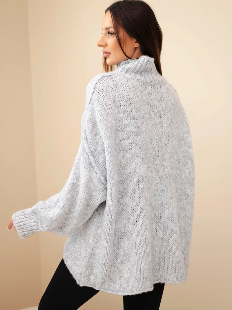 Women's oversized sweater with wool blend, turtleneck, and wide sleeves gray