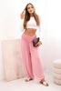 Women's viscose trousers with wide leg and ruffles dark pink