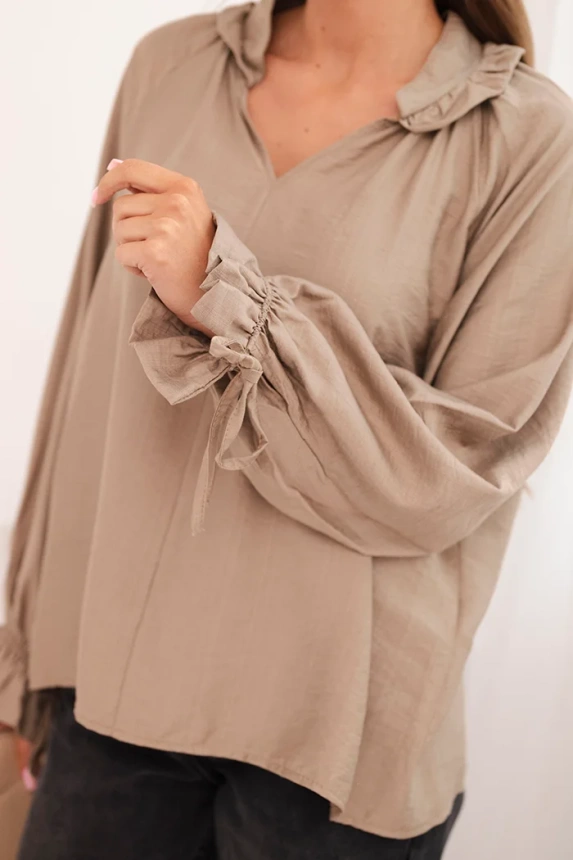 Damenbluse aus Viskose mit V-Ausschnitt und Bindung an den Ärmeln fango