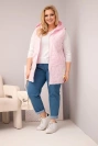Moteriška Plus Size liemenė su gobtuvu ir gėlių siuvinėjimu saldžiai rožinė