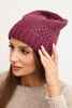 Women's winter wool cap with decorative weave and studs K449 dark purple