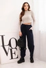 Elegant women's high-waisted pants with a tie at the waist navy blue