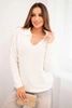 Women's sweater made of baby alpaca with a collar and V-neck ecru
