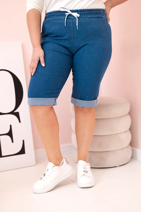 Damen-Shorts aus Baumwolle in Plus Size mit Bindeband denim