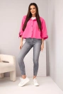 Damen-Frühlingsjacke aus Baumwolle mit Knöpfen und Kragen rosa