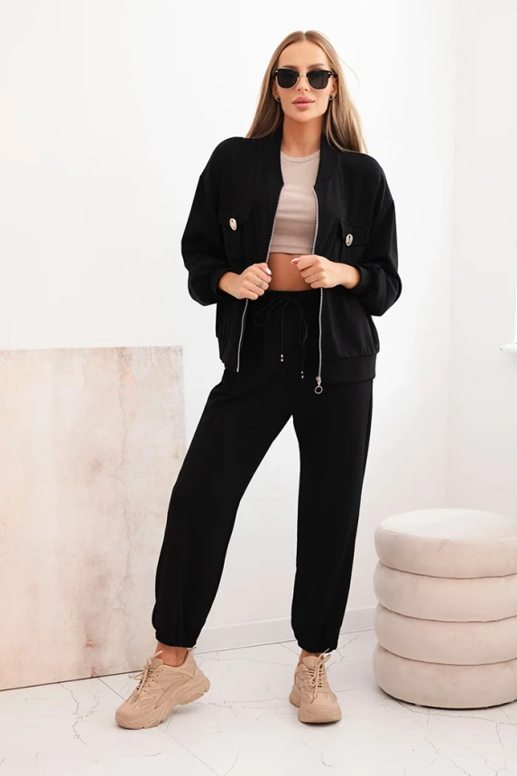 Ladies' butter soft viscose set with a zip-up sweatshirt and pants black