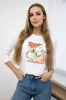 Bluse mit 3D Vogel Grafik weiß