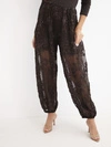 Damenhose locker mit Blumenmuster und Bündchen braun
