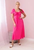 Ruffled dress with a tie at the neckline pink