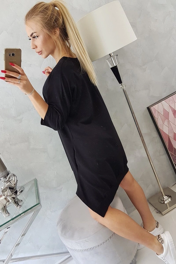 Dress with print and flared bottom black