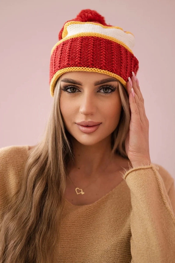 Moteriška kepurė Kinga K297 red+mustard+ecru