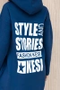 Padded sweatshirt with long back and hood navy blue