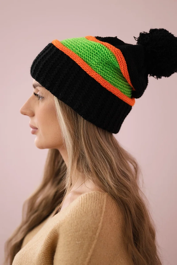 Dámska čiapka Kinga K297 čierna + oranžová + neónová zelená