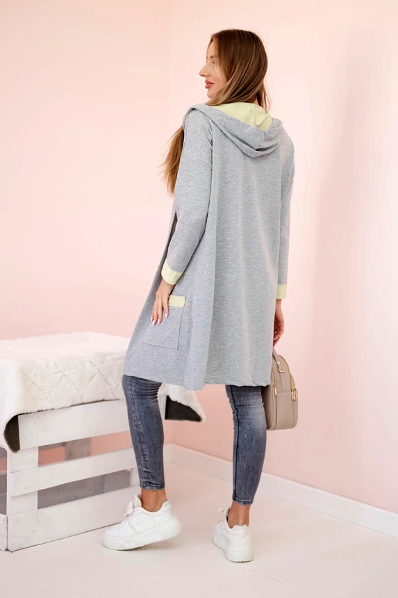 Two-color cape with a hood yellow+gray