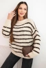 Sweter damski w paski z wełną o luźnym kroju beżowy