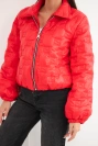 Women’s short quilted jacket with collar and zipper red