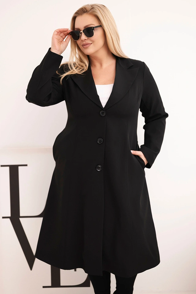 Damenmantel Plus Size klassisch mit Knöpfen und Kragen schwarz
