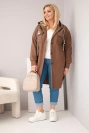 Plus Size women's hooded coat with button closure brown