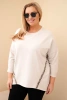 Bluzka damska Plus Size bawełniana z podwijanym rękawem i lampasem w panterkę beżowa