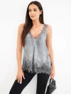 Damenbluse aus Satin Viskose mit Spitze und V-Ausschnitt grafitowa