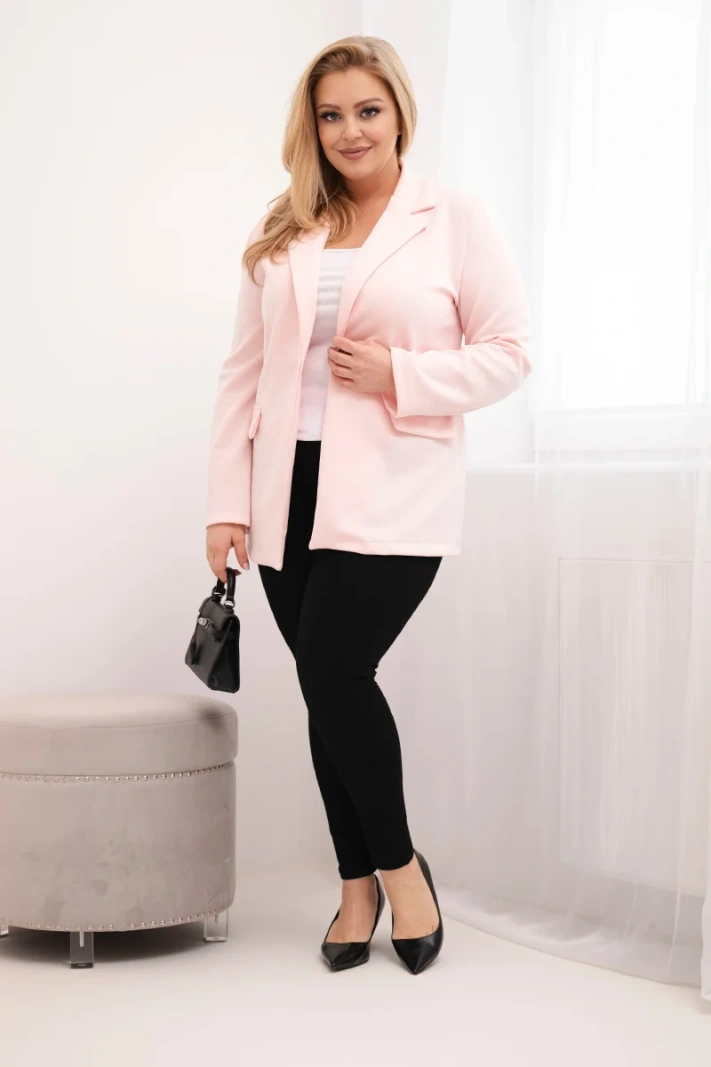 Damenjacke aus Viskose Plus Size mit langen Ärmeln und Kragen, zuckerrosa