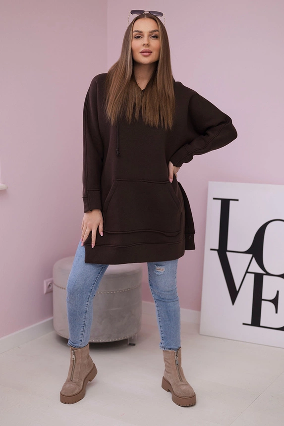 Insulated sweatshirt with slits on the sides brown