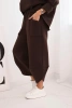 Women's tracksuit set made of thicker material with wide legs brown