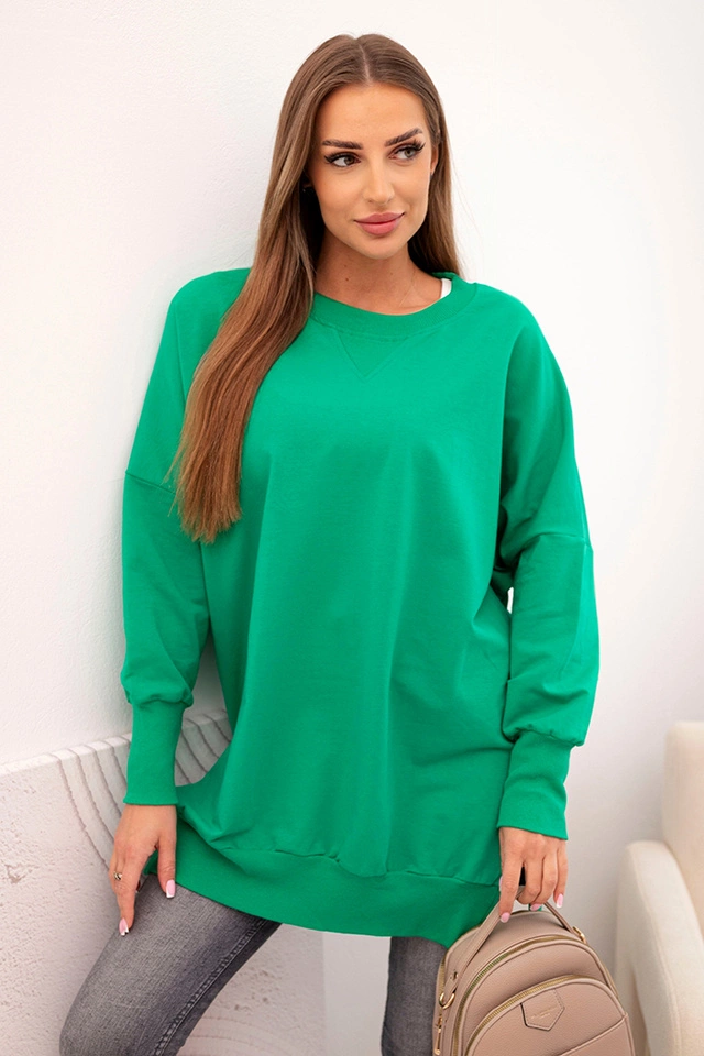 Women's cotton sweatshirt with a wide ribbed hem green