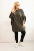 Dámsky sveter Plus Size s mohairom pončo khaki